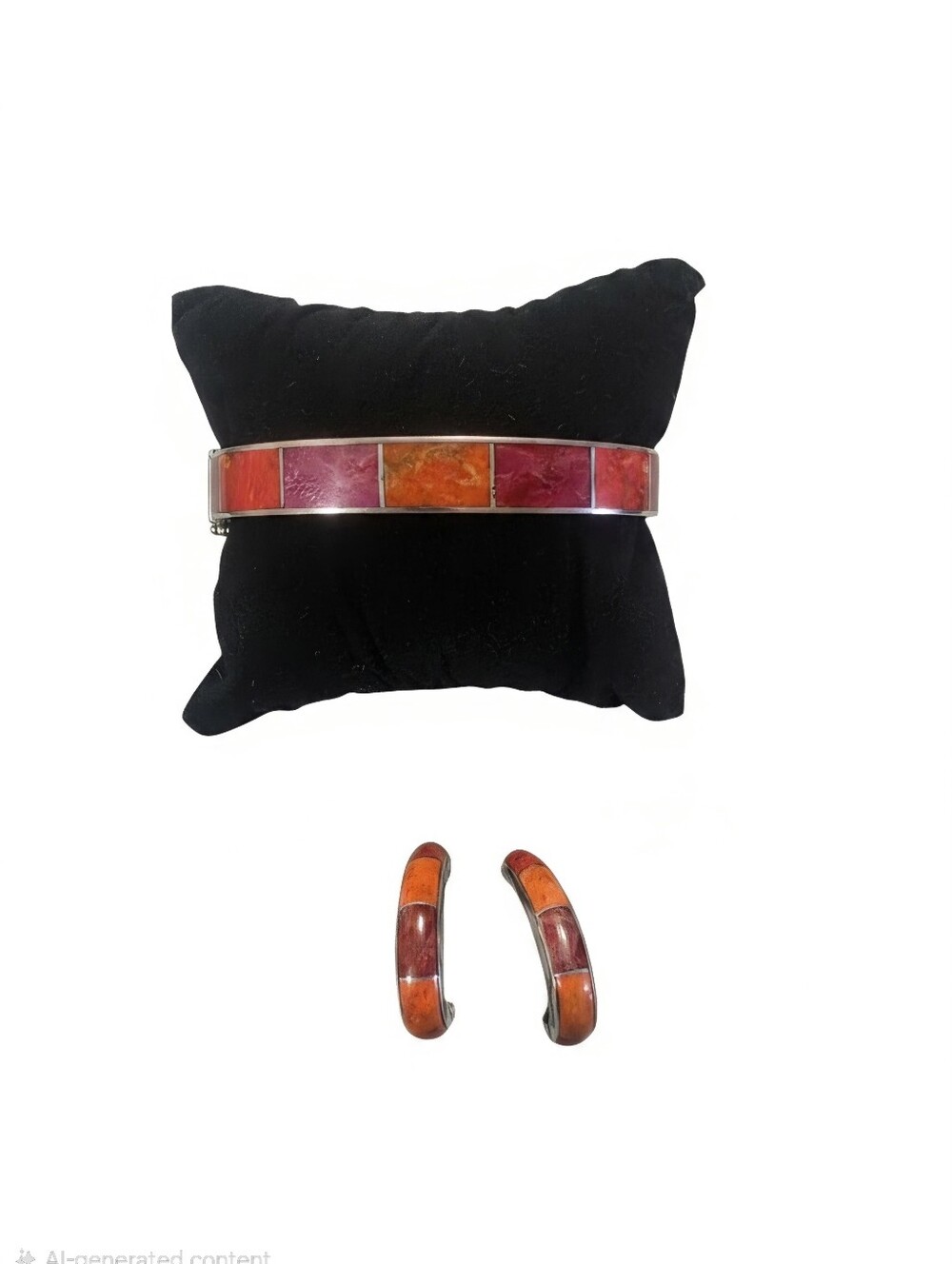 Jay King Pink, Orange & Red Tile Inlay Bracelet With Matching Earings